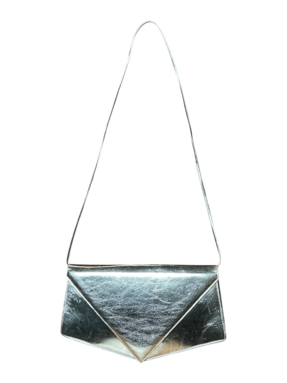 Vintage 1980s Charles Jourdan Geometric Silver Genuine Leather Crossbody Bag